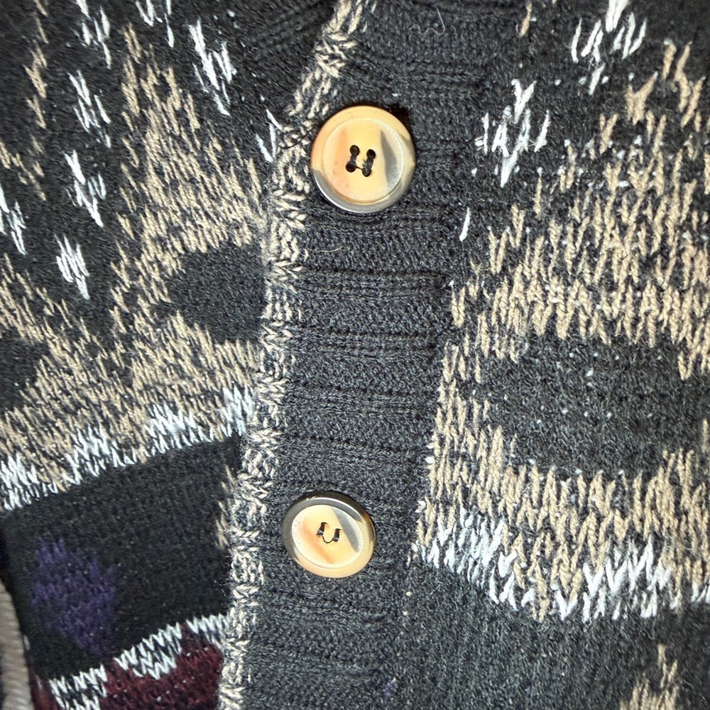 Vintage Piccadilly Geometric Knit Cardigan Sweater 2XL Tall Made In Korea Retro - Picture 3 of 4